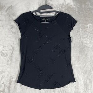 Monkey Wear Short Sleeve Top Womens 16J Black Glitter Sparkle Y2K Glam Party